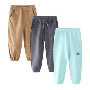 Toddler Boys Chino Jogger Pants 3-Pack Cotton Sweatpants Elastic Waist 4T-5T